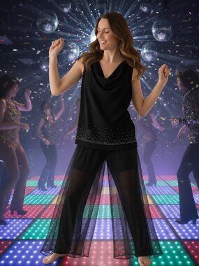 Rare 1970s Betsy A Dam by Jas Lene Disco Carwash Set Black Studded Pants & Cowl
